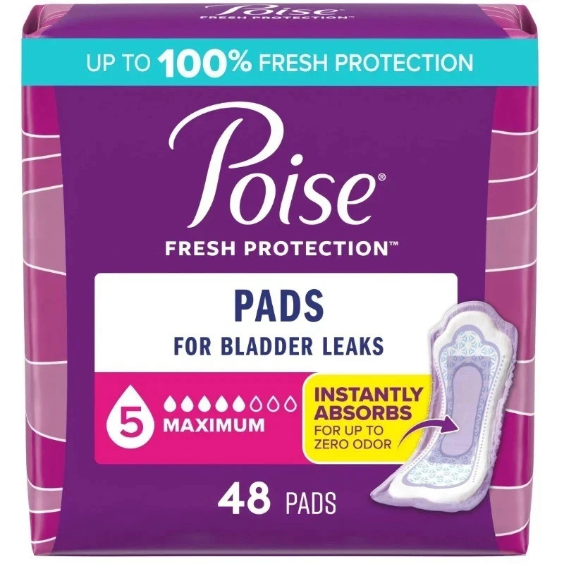 Incontinence Pads for Women, 5 Drop Maximum Absorbency, Regular Length, 48 Count