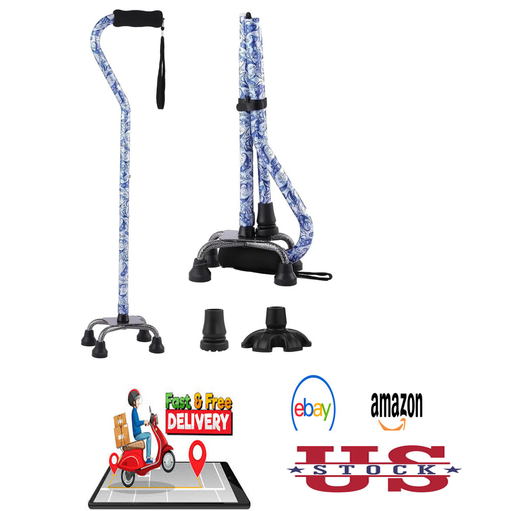 Floral Quad Cane for Women Adjustable Walking Support with 3-in-1 Base Stylish