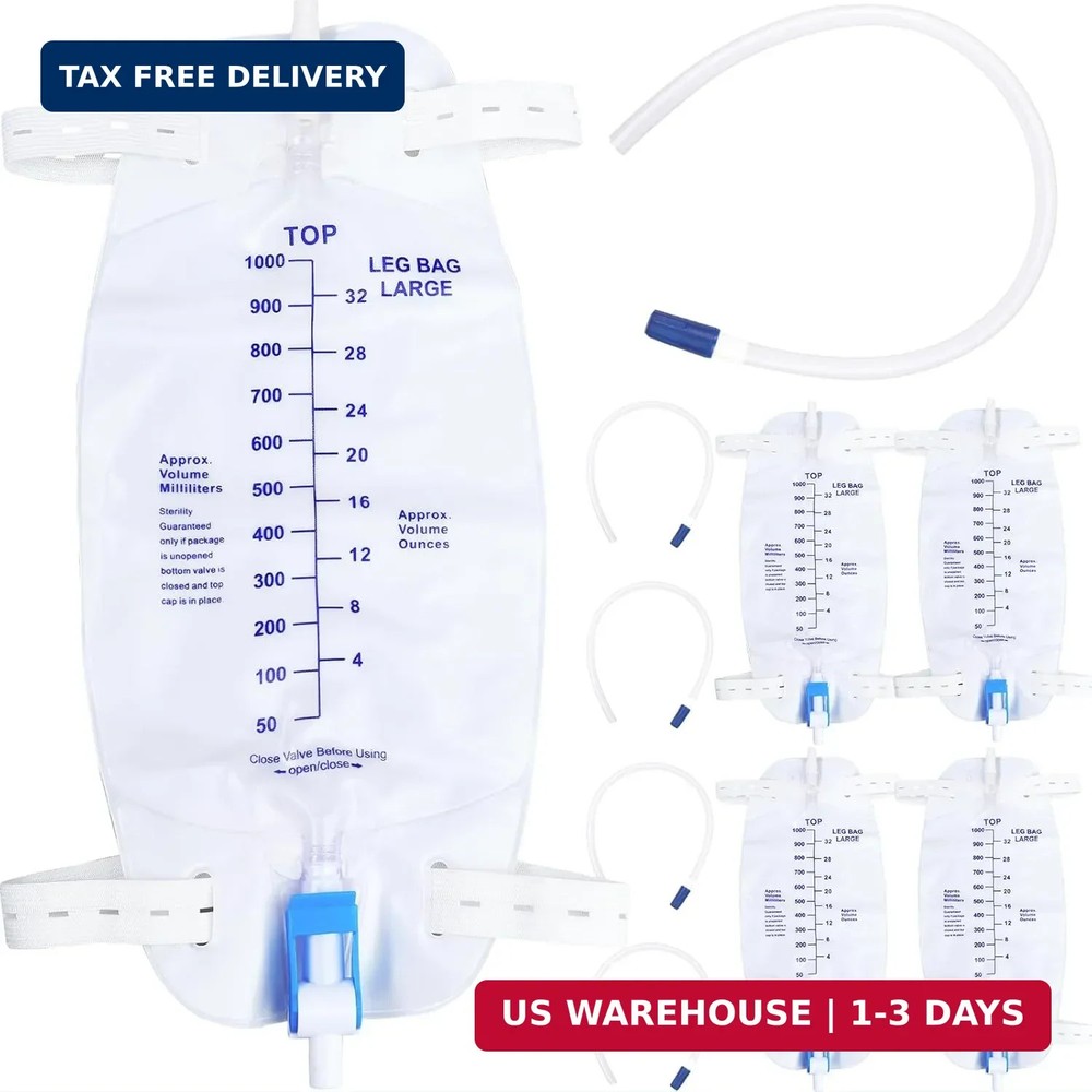 5 Pack 1000ml Leg Bag Urinary Drainage Bag with Adjustable Shoulder Straps and 1