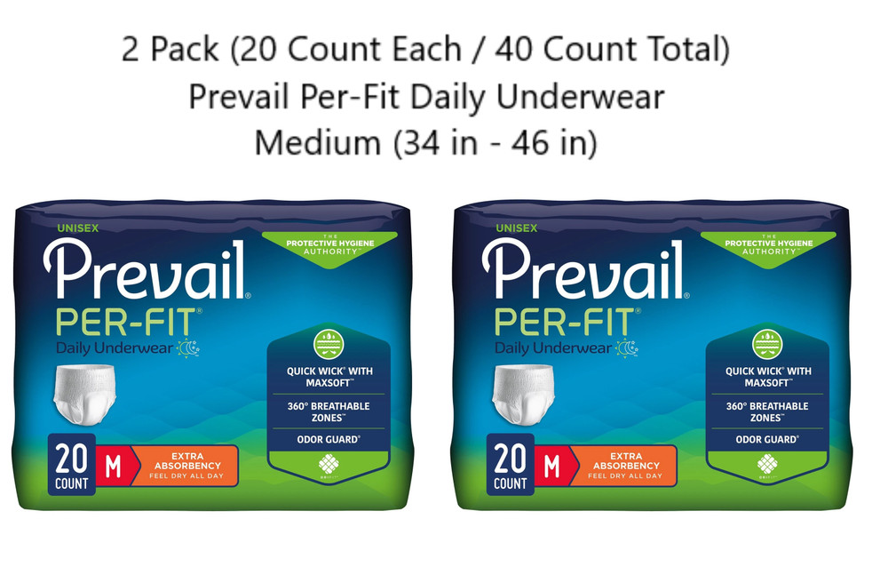 2 Pack (40 Count Total) Prevail Per-Fit Daily Underwear, Medium (34 in – 46 in)