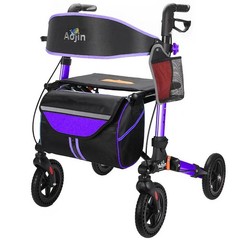 Foldable Rollator Walker 300 lb Capacity w/ 17.3″ Seat & 8″ Wheel Rolling Walker