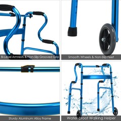 Ironmax Heavy-Duty Folding Wheeled Stand-Assist Walker Aluminum Alloy Blue