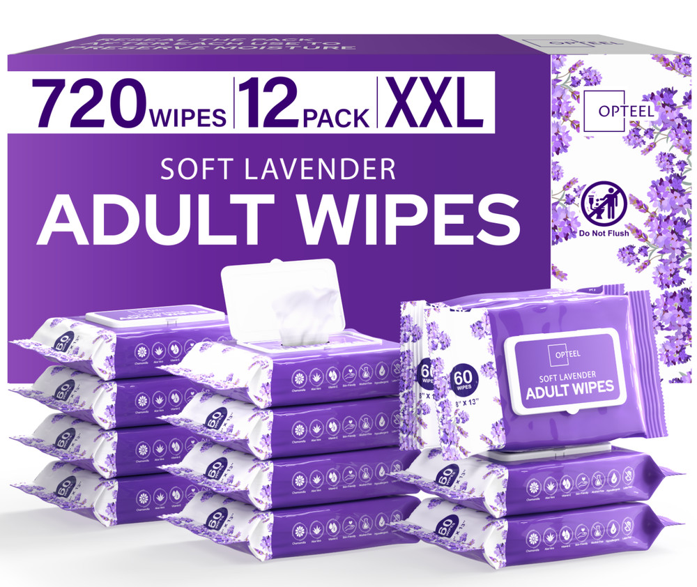 Adult Wipes For Elderly Soft Lavender – 8×13″ 720ct (Too Large,Not-Flushable)