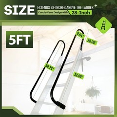 5FT Heavy Duty Step Handrail Black Steel For Indoor/Outdoor Steps & Loft Ladders