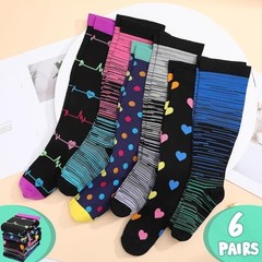 6 Pairs Plus Size Compression Socks for Women Wide Calf XX-Large Multicolor