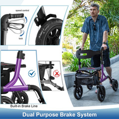 MAXWALK Rollator Walker with Seat Tall Walkers for Seniors 12″ Big Rubber Wheels