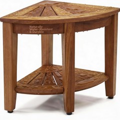 The Original 15.5″ Kai Corner Teak Shower Bench – Shower Stool with Storage S…