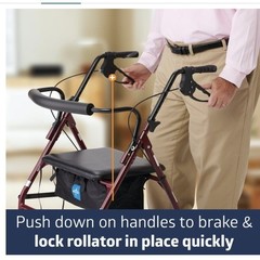 Medline MDS86800XWS Bariatric Steel Rollator Walker 500lb Padded Seat Burgundy