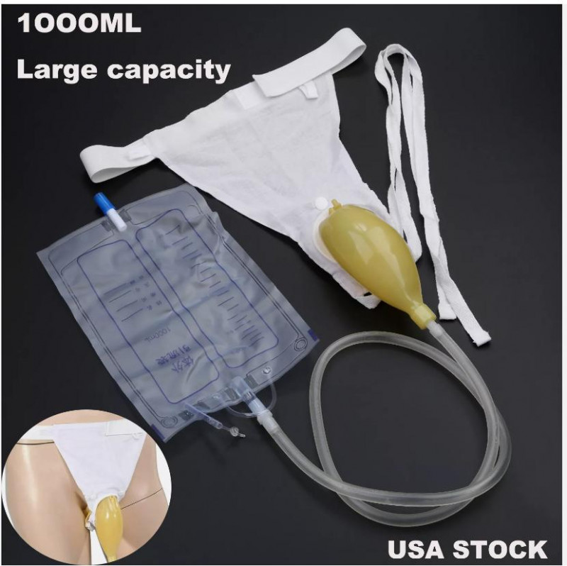 2x 1000ml Men Portable Wearable Urinal Urine Bag Collector Toilet Male Travel US