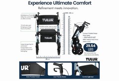 TULUR 2 In 1 Rollator Walker Transport Chair, Blue, Padded Seat, Adjustable