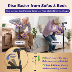 Walking Cane for Seniors, 3-in-1 Folding Cane with Alarm Light, Adjustable