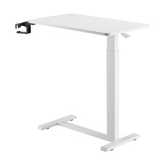 Overbed Table Mobile Bed Side Desk with 4 Hidden Wheels Cup Holder White