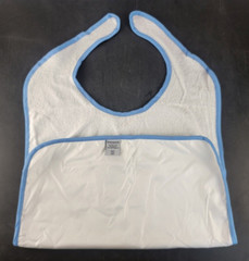 (48 PK) Manchester Mills Adult Bib XL 20×36 Super Absorbent Reusable White/Blue