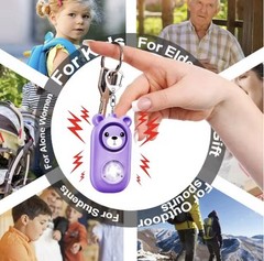 Cute Bear Personal Safety Alarm Keychain 130dB LED Flashlight USB Rechargeable
