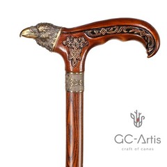 Raven Walking Stick Cane Solid Bronze Brass Metal Staff Wooden Handle Shaft