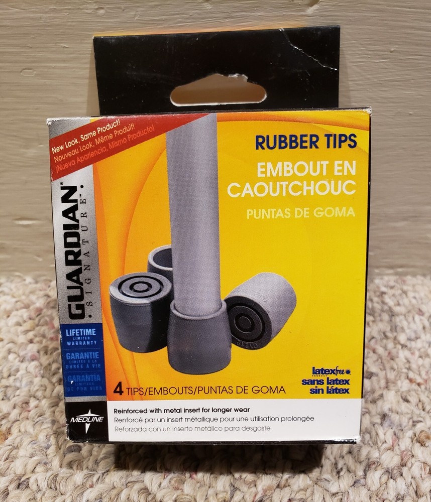 Guardian Rubber Tips 1″ (2.5 cm) Metal Reinforced 4 Count, Gray