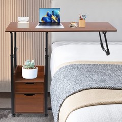Overbed Table w/ Wheels, Movable Bedside Table, Height Adjustable Over Bed Desk