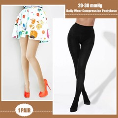 Compression Thigh High Stockings Men and Women 30-40 mmHg Beige Black Large
