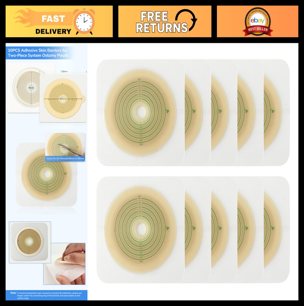 10pcs Cut-to-Fit Skin Barrier with Non-Woven Border for Colostomy Bags, 70mm Max