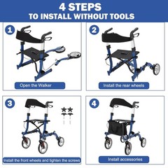 4 Wheel Rollator Walker with Seat for Seniors, Aluminum Alloy Rolling Walker