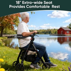 Steppliot Rollator Walker for Seniors Adults with Seat Backrest Black Max 500 Lb
