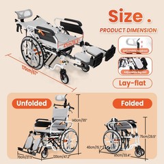 3-in-1 Multi-Purpose Wheelchair, Foldable Transport Wheelchair, Support 265 lbs