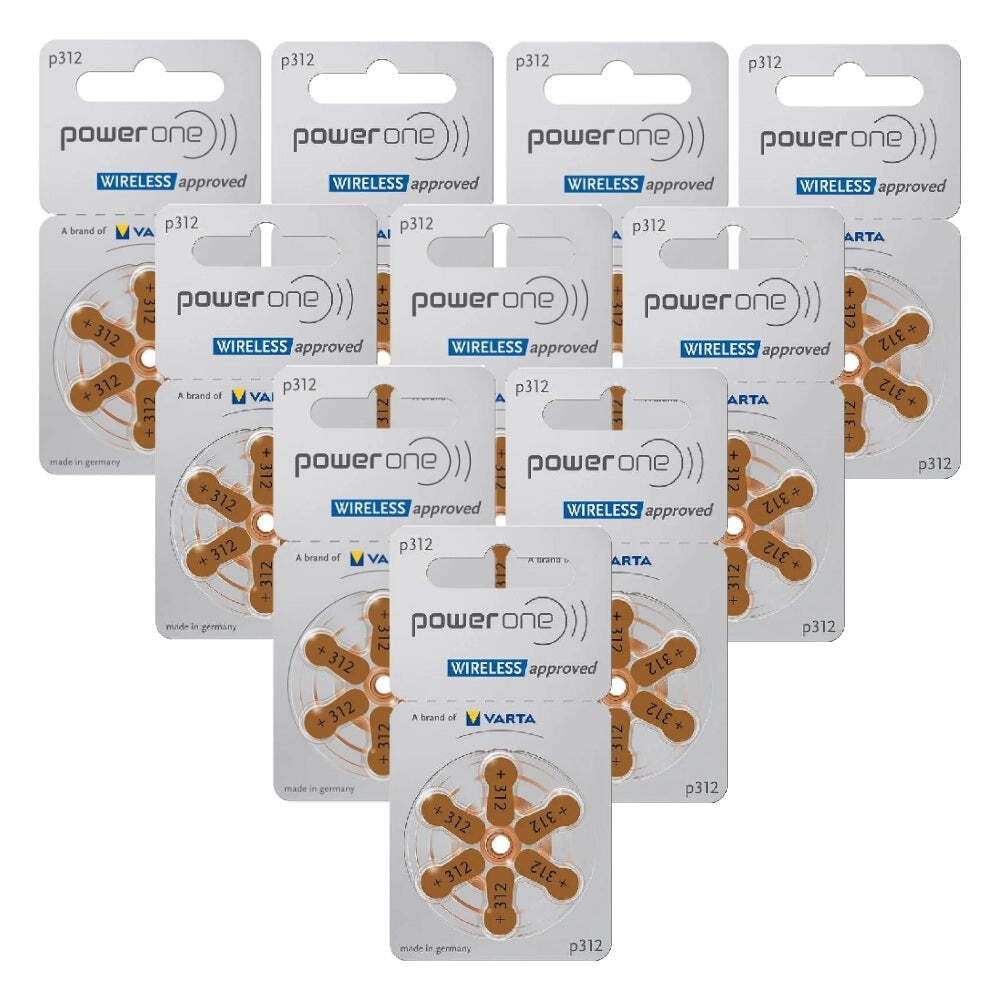 60 Power One Varta Size 312 Pr41 Hearing Aid Batteries 1.45V Zinc NEW