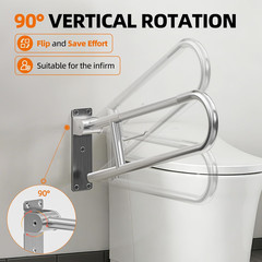 Heavy Duty Toilet Grab Bar 29.5 In, 440 Lbs Load Capacity, Anti-Slip Flip up Han
