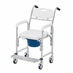 Bedside Commode Chair with Wheels, 350 lb Capacity, 4-in-1 Rolling Shower Chair
