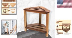 Small Triangular Shower Bench with Storage – Acacia Wood