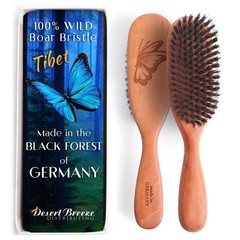 100% Wild Boar Bristle Hairbrush for Natural Healthy Hair, Medium Soft Tibet Bri