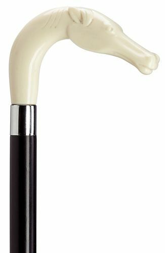 Harvy Made in Italy Ivory „L“ Horse Head on Black Hardwood Shaft Walking Cane