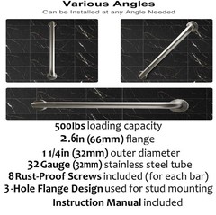 Brushed Nickel Shower Grab Bar 16 Inch – 1 1/4″ Diameter, iMomwee 2 Pack Stainle