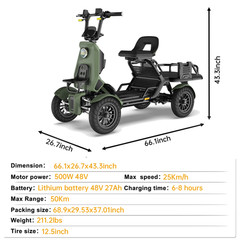 500W All Terrain 4 Wheel Mobility Scooter 48V 50KM Range For Beach Lawn – Green