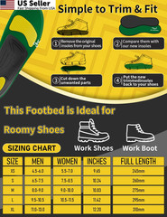 Work Orthotic Insoles for All Day M(Men’s 8-9/ Women’s 9-10)–275mm, Green