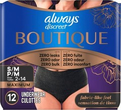 12-Count Always Discreet Incontinence Underwear SMALL/MEDIUM Black Protection