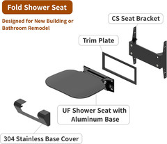Folding Wall Mounted Shower Seat – 440Lb Capacity, Matte Black Finish