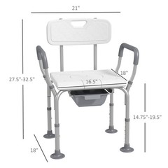 3-in-1 Shower Chair with Handles and Footpads for Elderly, White