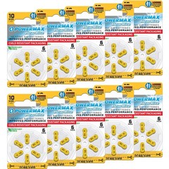 60 Count Hearing Aid Batteries Size 10 – Long-Lasting, Easy Change Yellow Tabs