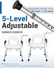 360° SWIVEL Shower Chair Adjustable Non-Slip Bath Seat w/Arms, Backrest Handicap