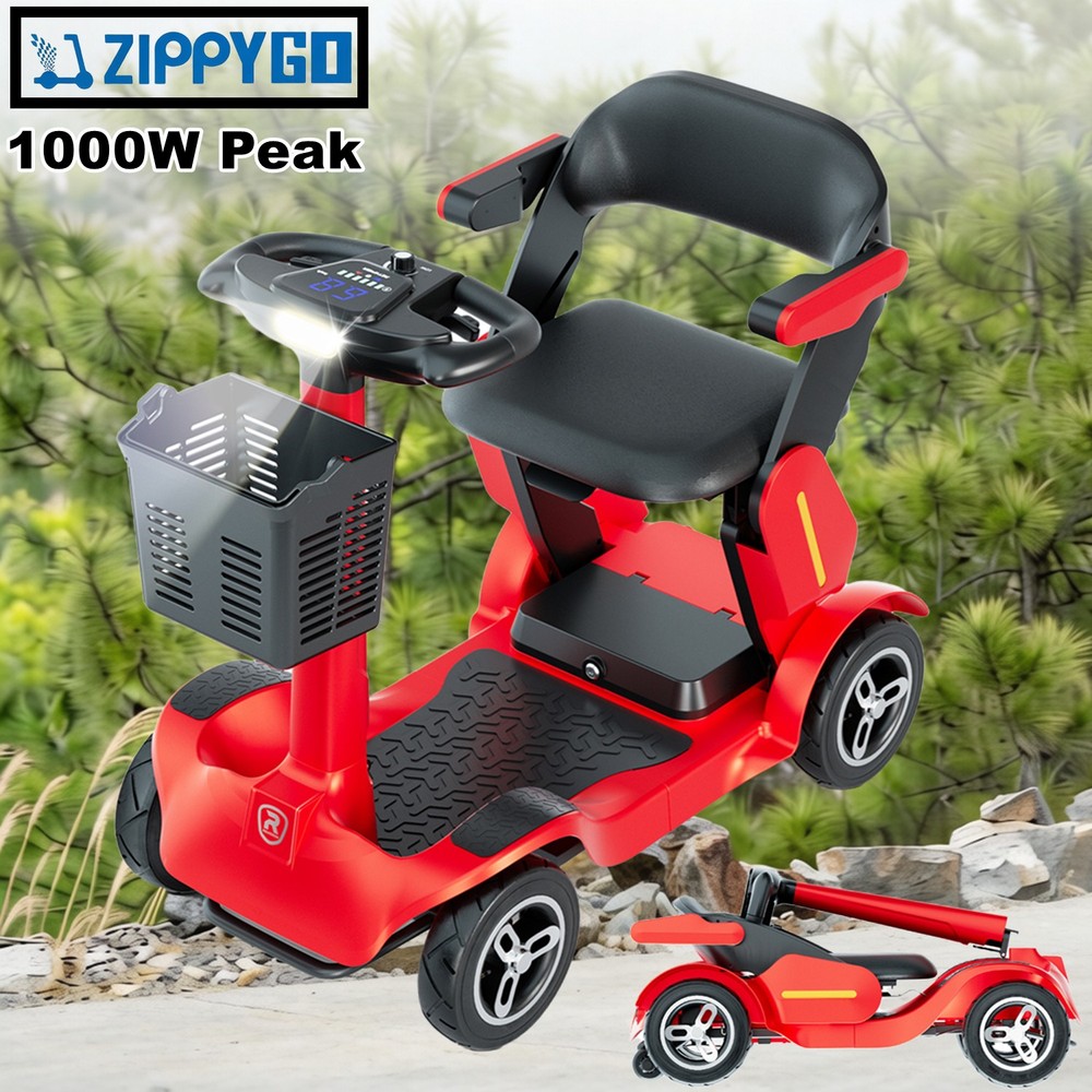 ZIPPYGO Red 1000W Folding Mobility Scooter 4 Wheel For Elderly Adult 36V/21Ah US