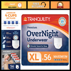 Premium Overnight Disposable Absorbent Underwear – XL, 48-66″ Waist, Max Absorbe