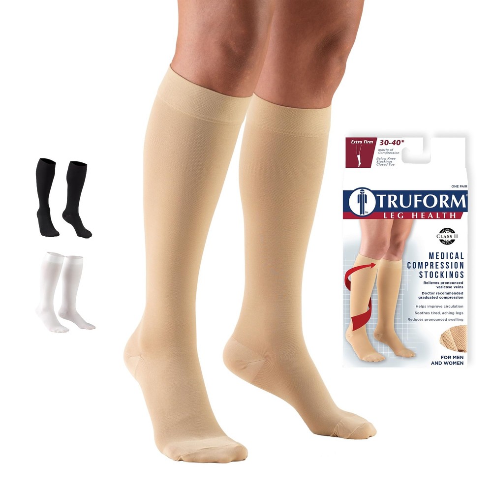 Truform 30-40 mmHg Compression Stockings for Men and Large (1 Pair), Beige