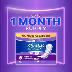 Always Discreet Plus Incontinence Pads for Women, Extra Heavy Long, 90 Count – M