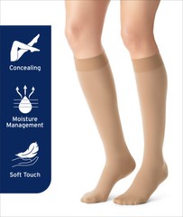 JOBST Women’s Opaque Petite Thigh High Sensitive Top Band 15-20 mmHg Closed Toe