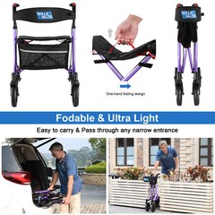 Rollator Walker w/Seat for Seniors 8in Wheels Supports up to 300lbs, Lightweight