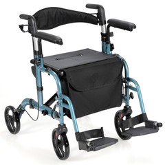 Goplus Foldable Rollator Walker w/ 8” Wheels &Seat Supports up to 300 lbs Navy