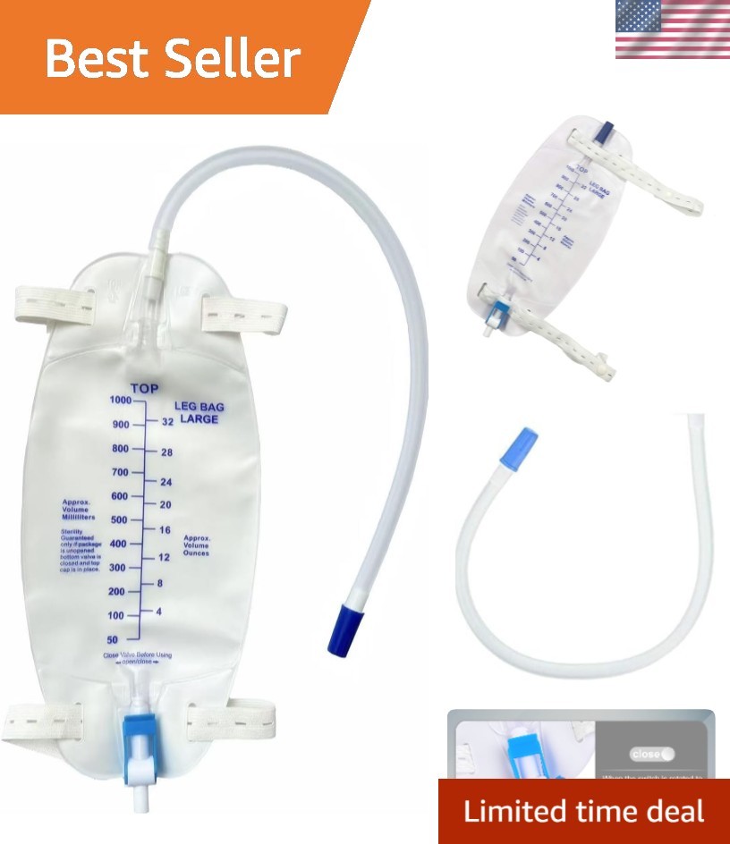 Easy-Tap Leg Bag Combo: 32 Oz & 18” Tubing with Convenient Cloth Straps, 3 Pack