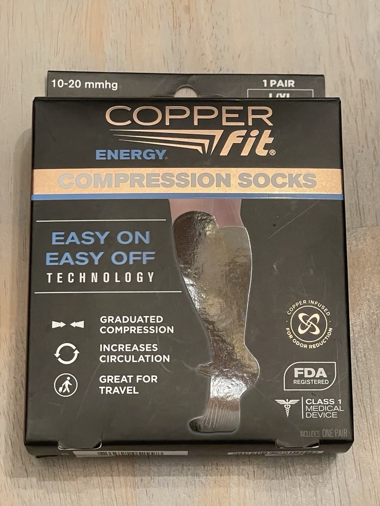 NEW Copper Fit EASY ON OFF Technology Energy COMPRESSION SOCKS L/XL Unisex