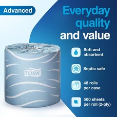 Tork Bath Tissue Roll Advanced 2-Ply Biodegradable 4X3.75 500 Sheets/Roll 48